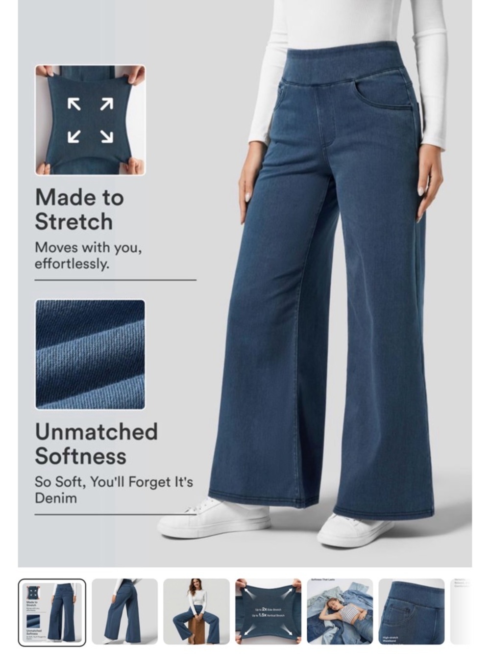 Halara Flex High Waisted Pockets Wide Leg Loose Work Jeans size L 12/14